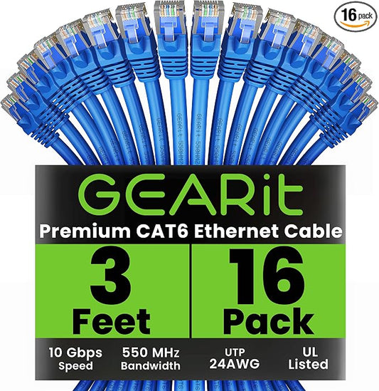 GearIT Cat 6 Ethernet Cable Cat6 Network Patch, Snagless Cord, Internet by GEARit