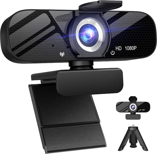Full HD 1080P Webcam with Microphone, Wide Angle, Rotatable Tripod, Privacy by Unknown