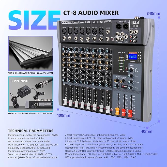 Pro DJ Mixer 8-Channel Audio Console - Image 2