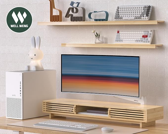 Dual Monitor Stand Riser with Sliding Door, Double Computer Laptop Stand Desk - Image 6