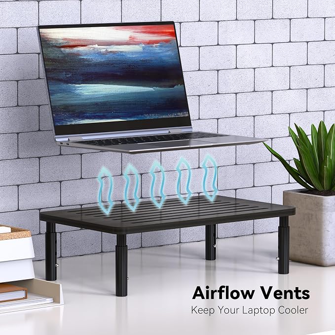 Bamboo Monitor Stand Riser, 4 Adjustable Height, 15.55x9.25 Laptop Stand - Image 2