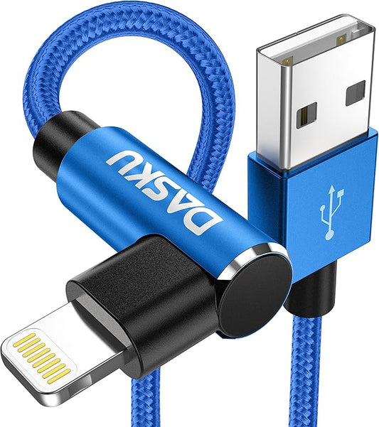 90 Degree iPhone Charger 10FT 2Pack USB Lightning Cable 10 Foot Right Angle by Dasku