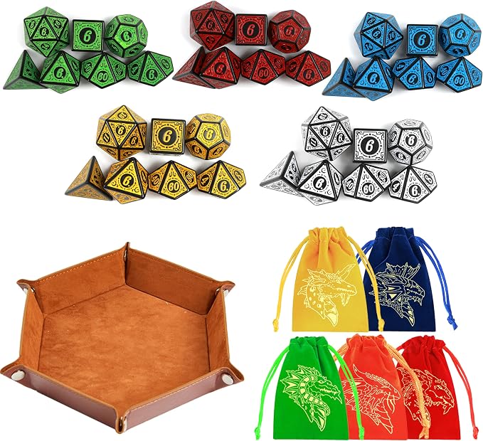 DND Dice Set 35 Pcs Polyhedral Dungeons and Dragons Rolling Dice by PUGED