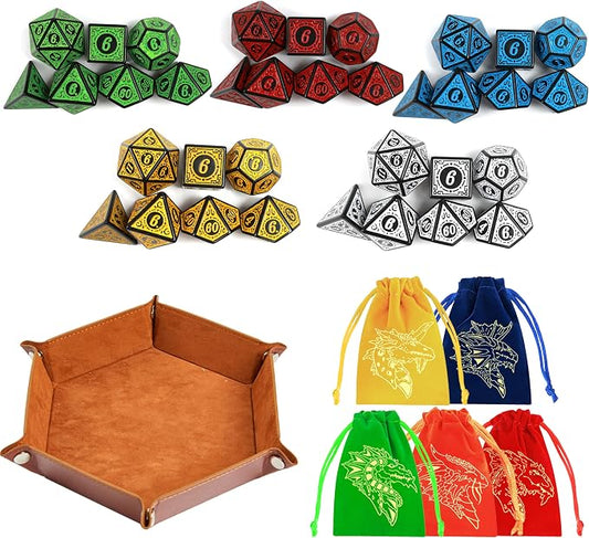DND Dice Set 35 Pcs Polyhedral Dungeons and Dragons Rolling Dice by PUGED