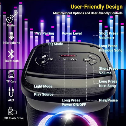 Portable Bluetooth Speaker: 160W Peak Powerful Loud Sound Deep Bass Wireless - Image 6