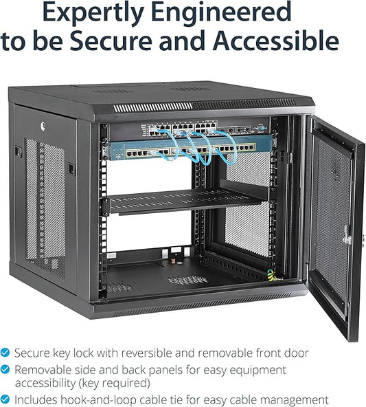 StarTech.com 4-Post 9U Wall Mount Network Cabinet w/ 1U Shelf, Ships Fully - Image 2